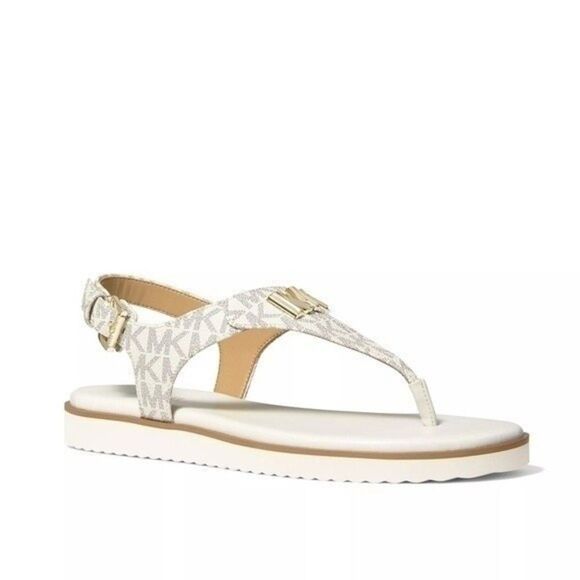 New! MICHAEL KORS Women's MK Logo Jilly T-Strap Sandals Shoes Open-Toe Vanilla 7 - Picture 3 of 9
